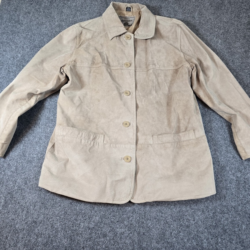 ST. John's Bay Beige Button Up Suede 100%‎ Leather Jacket Women Large L